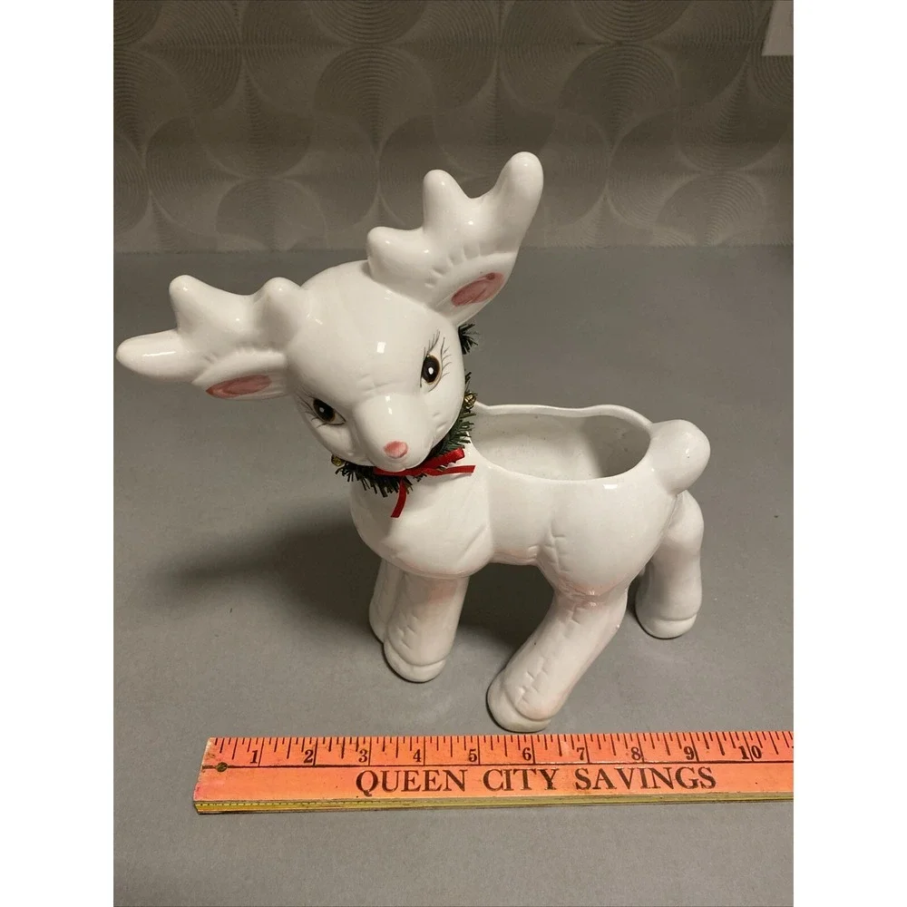Ceramic Reindeer‎ Planter Retro White Holiday Deer Pot Christmas